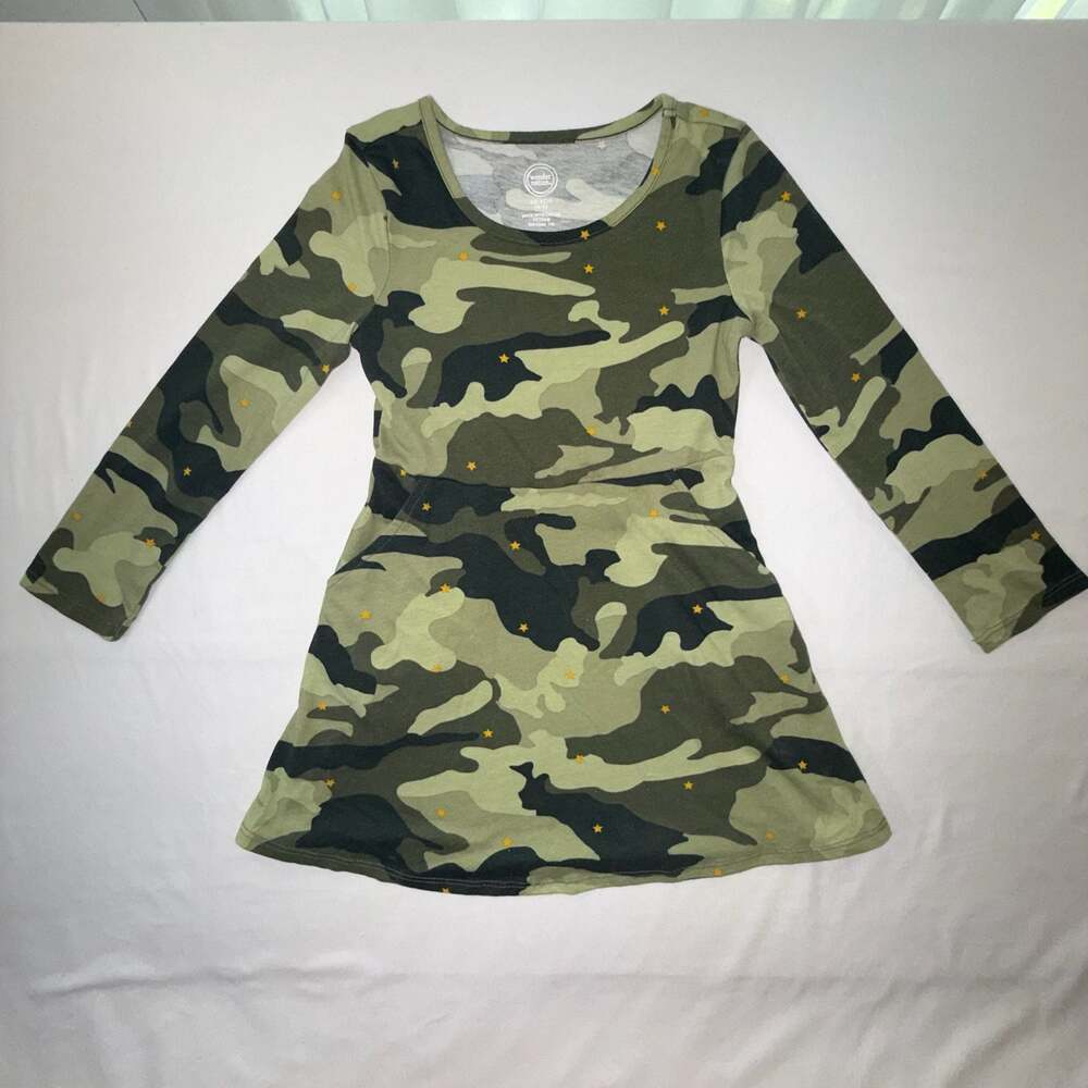 Wonder Nation Green Camo Long Sleeve Play Dress with Stars Size XS 4-5